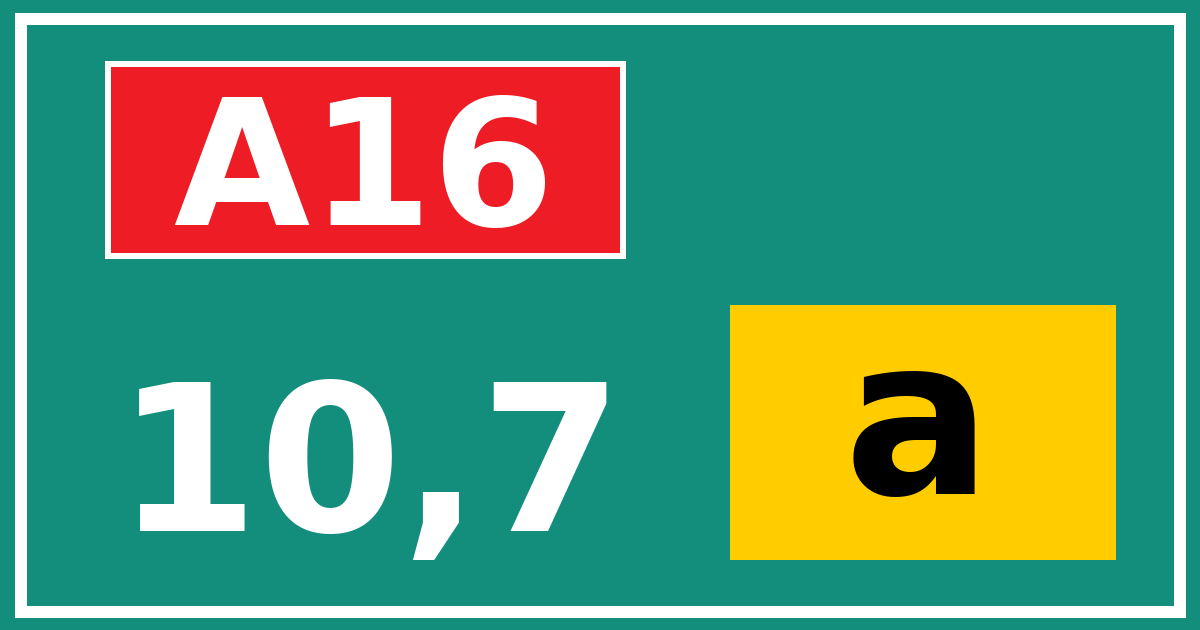 Hectometerbord A16 10,7 letter a