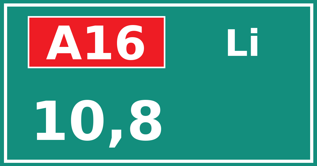 Hectometerbord A16 10,8 zijde Li