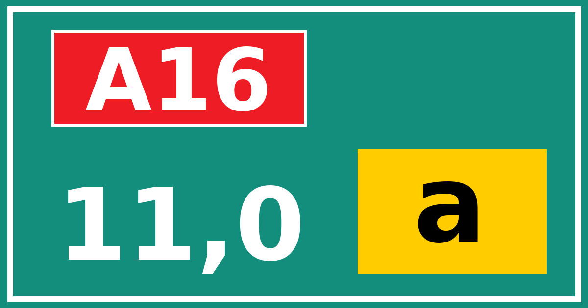 Hectometerbord A16 11,0 letter a