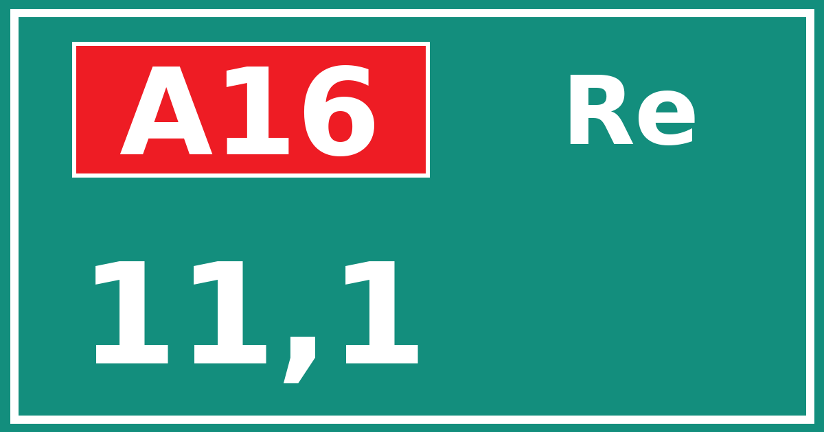 Hectometerbord A16 11,1 zijde Re