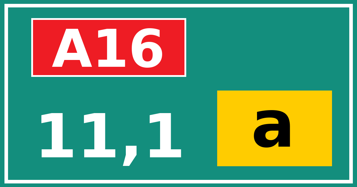 Hectometerbord A16 11,1 letter a