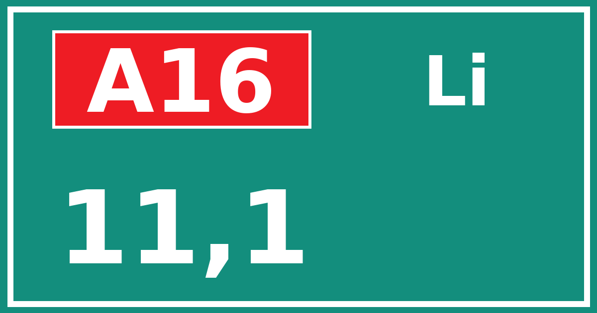 Hectometerbord A16 11,1 zijde Li