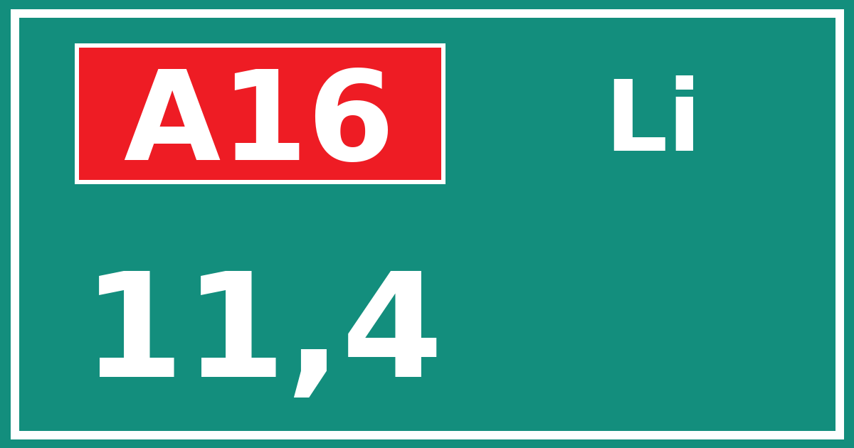Hectometerbord A16 11,4 zijde Li
