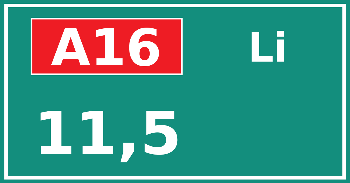 Hectometerbord A16 11,5 zijde Li