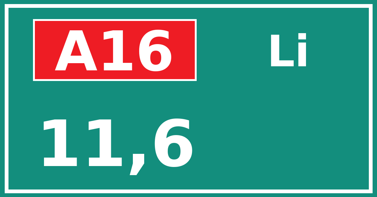 Hectometerbord A16 11,6 zijde Li