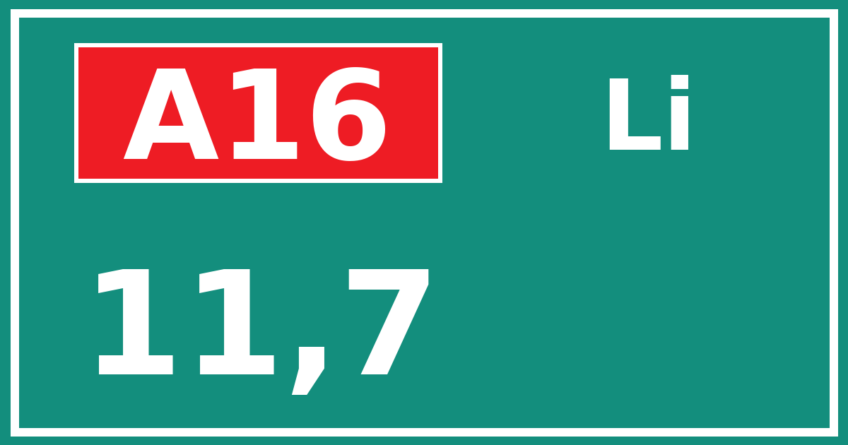 Hectometerbord A16 11,7 zijde Li