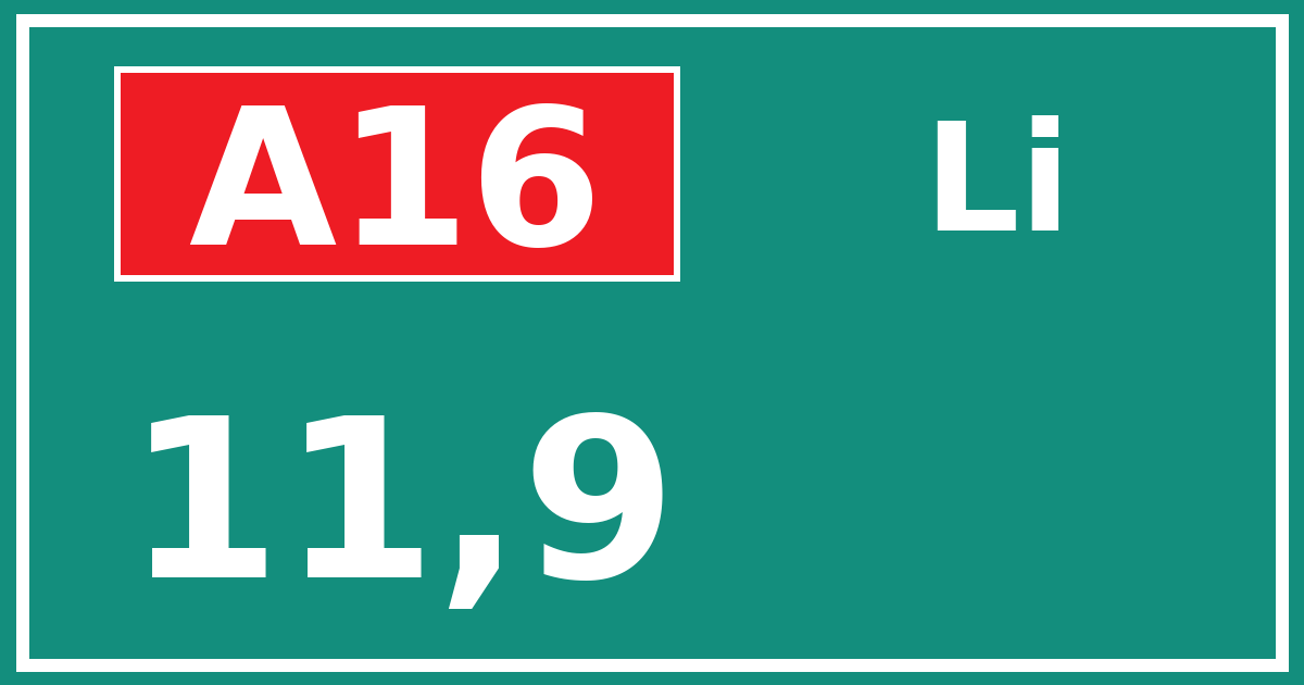 Hectometerbord A16 11,9 zijde Li