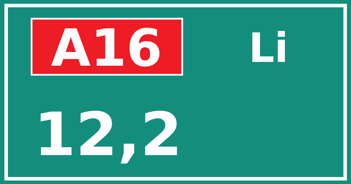 Hectometerbord A16 12,2 zijde Li
