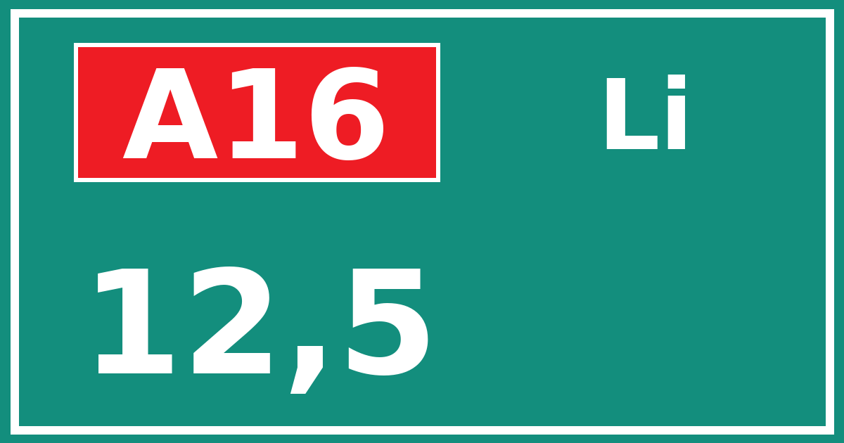 Hectometerbord A16 12,5 zijde Li