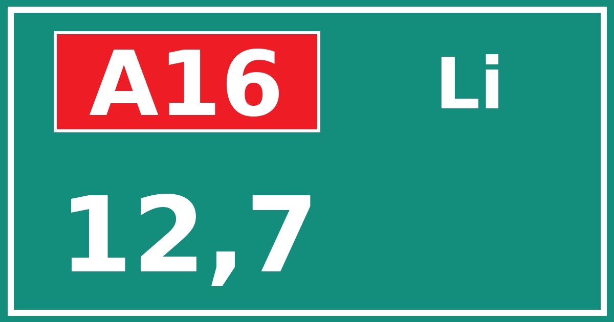 Hectometerbord A16 12,7 zijde Li