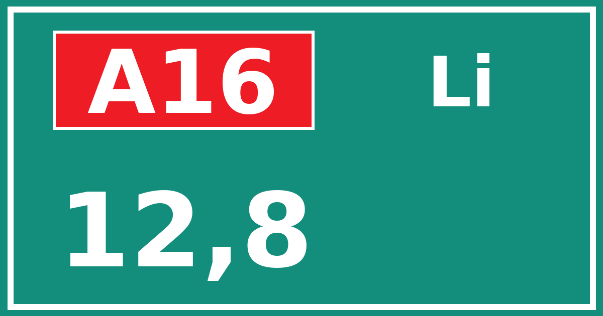 Hectometerbord A16 12,8 zijde Li