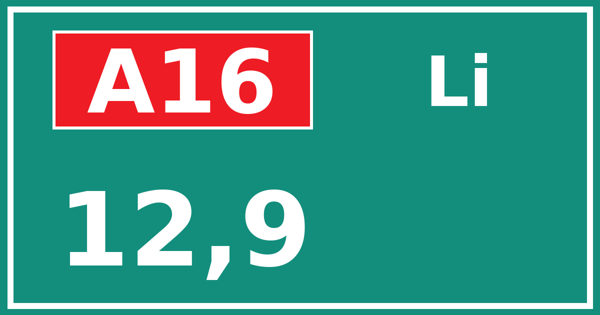 Hectometerbord A16 12,9 zijde Li