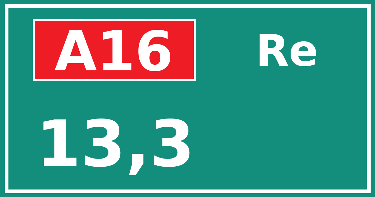 Hectometerbord A16 13,3 zijde Re