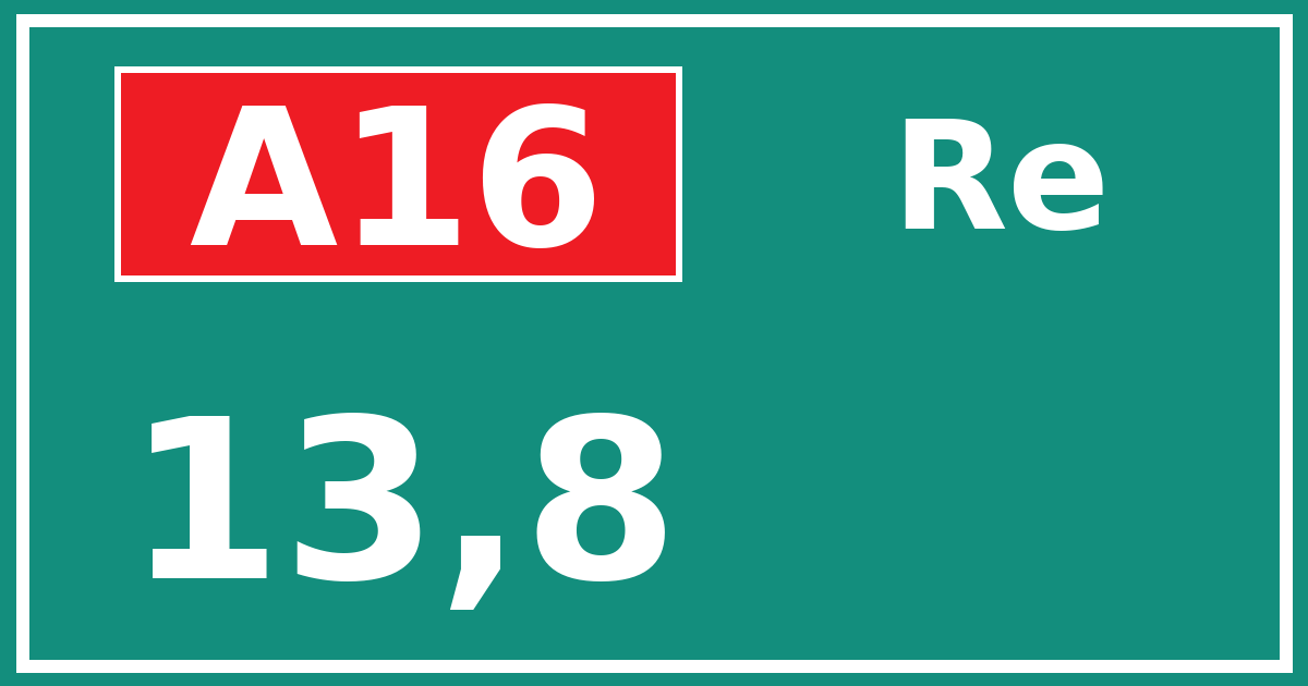 Hectometerbord A16 13,8 zijde Re