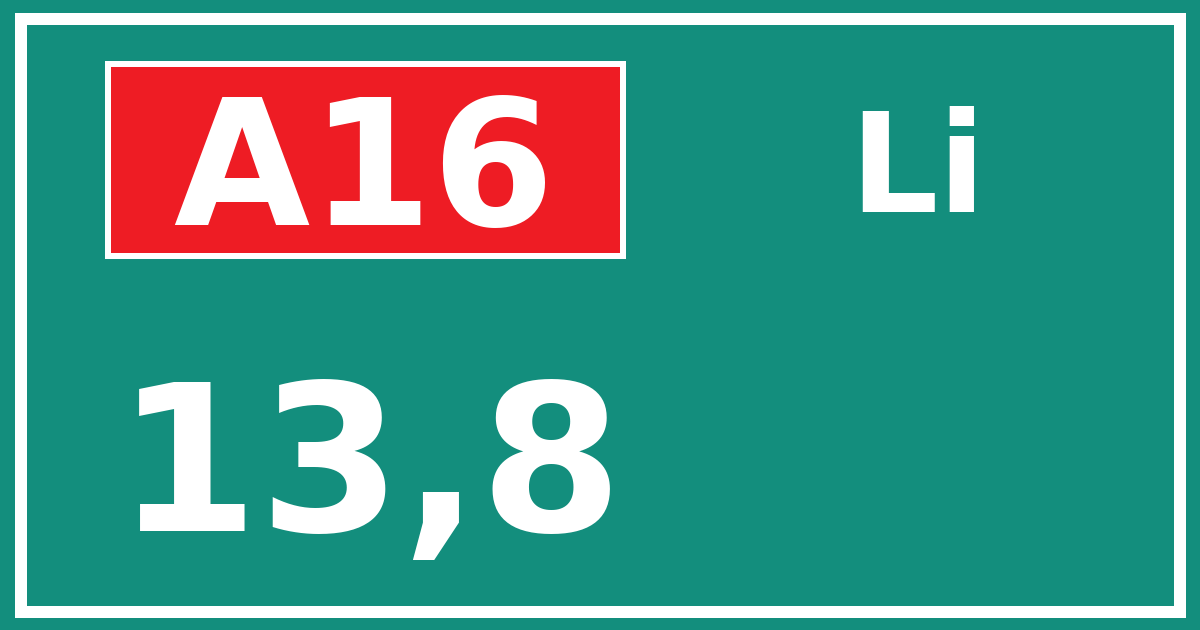 Hectometerbord A16 13,8 zijde Li