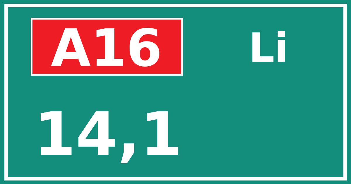 Hectometerbord A16 14,1 zijde Li