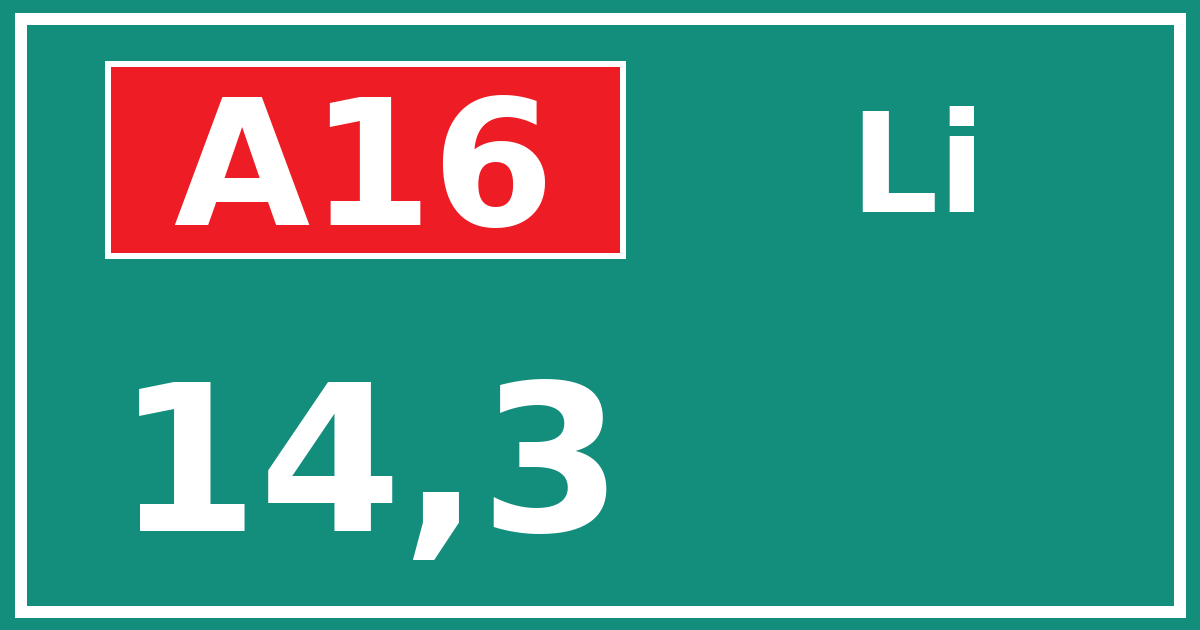 Hectometerbord A16 14,3 zijde Li