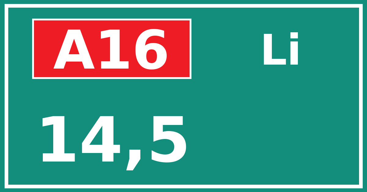 Hectometerbord A16 14,5 zijde Li