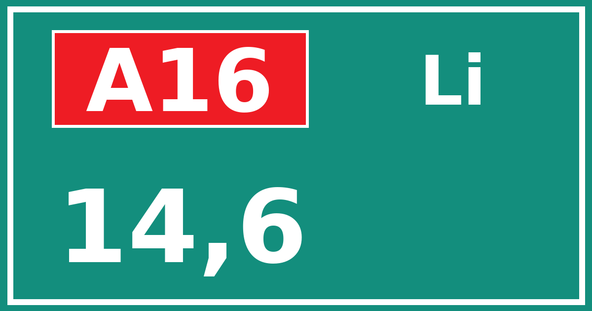 Hectometerbord A16 14,6 zijde Li