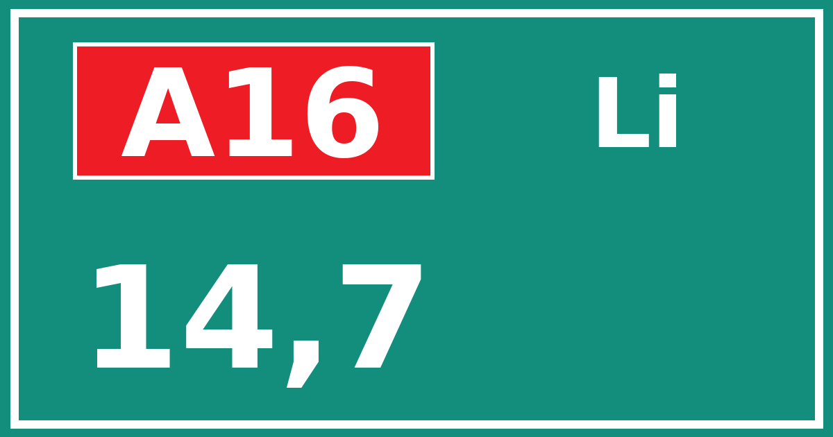 Hectometerbord A16 14,7 zijde Li