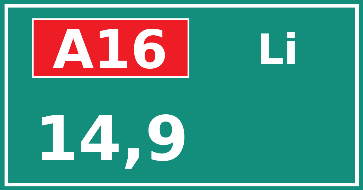 Hectometerbord A16 14,9 zijde Li