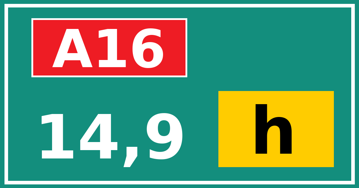 Hectometerbord A16 14,9 letter h