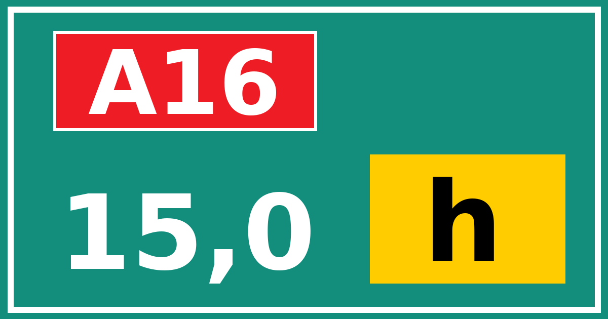 Hectometerbord A16 15,0 letter h