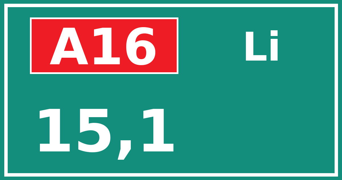 Hectometerbord A16 15,1 zijde Li