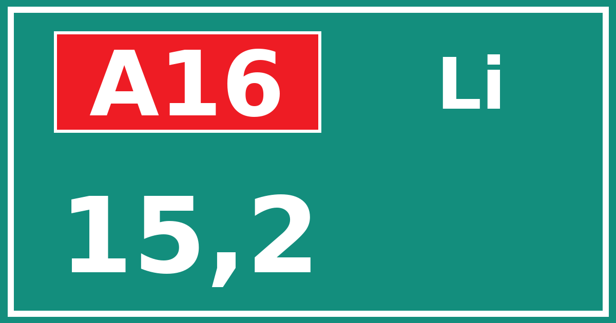 Hectometerbord A16 15,2 zijde Li