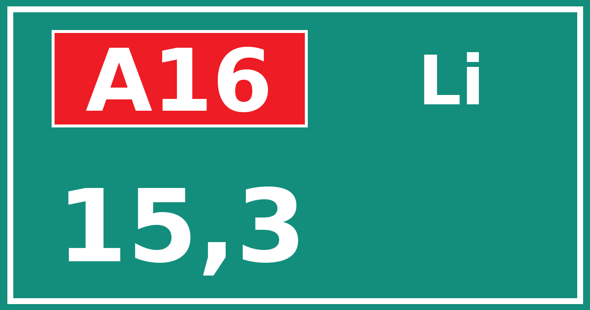Hectometerbord A16 15,3 zijde Li