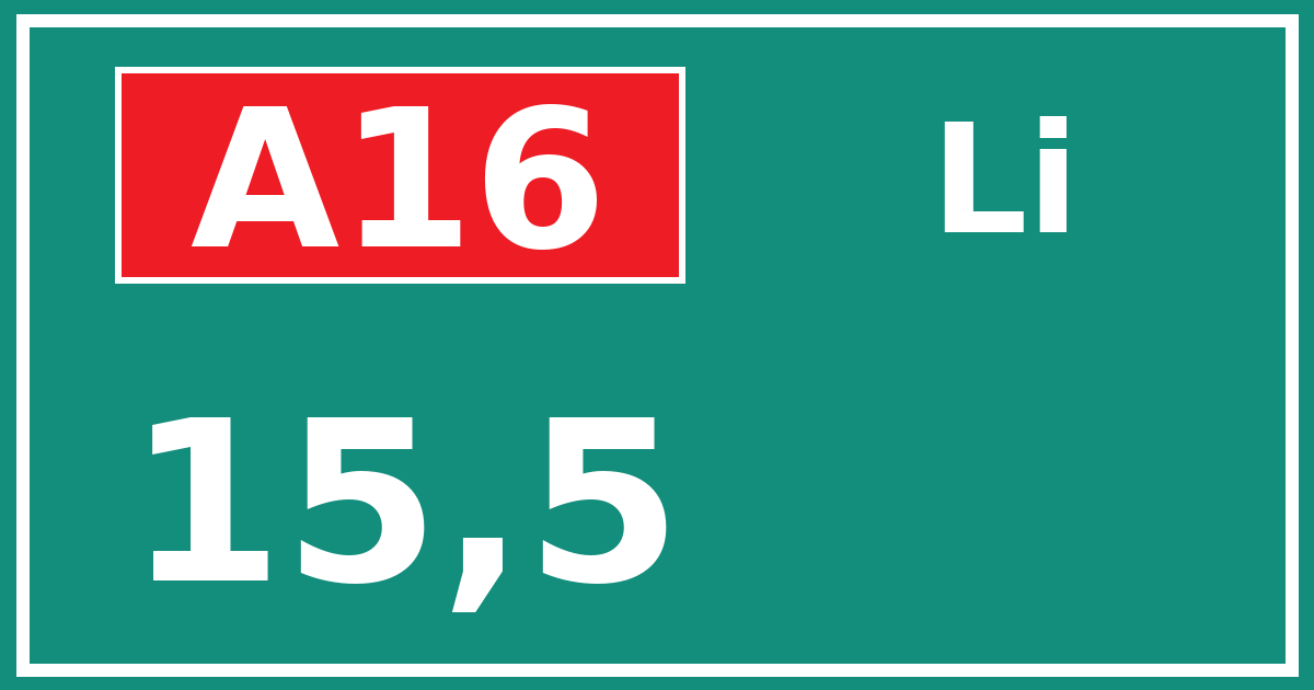 Hectometerbord A16 15,5 zijde Li