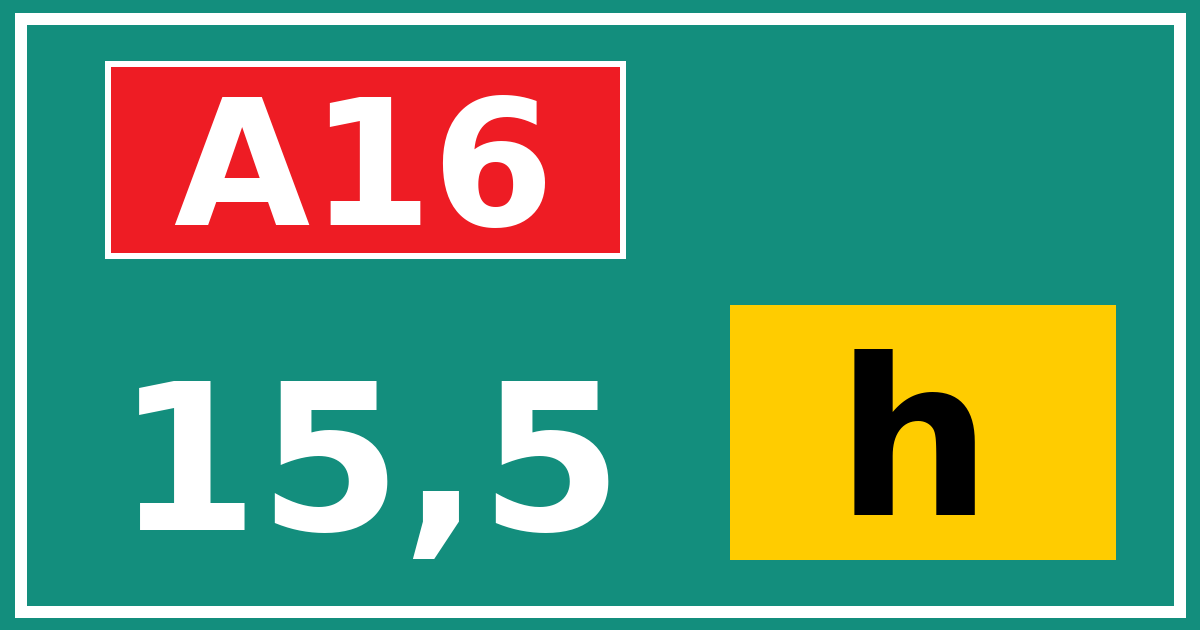 Hectometerbord A16 15,5 letter h