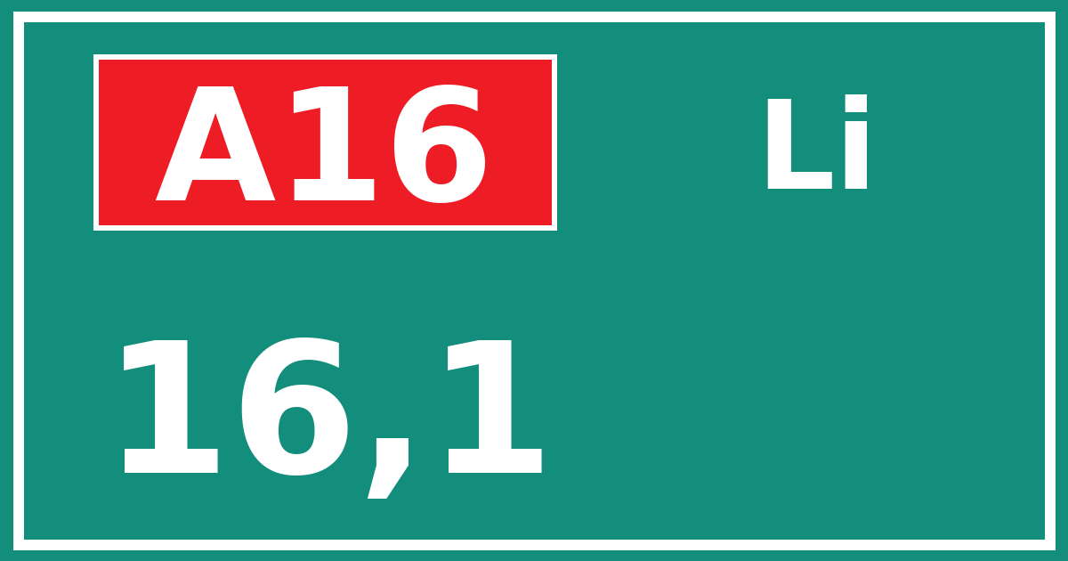 Hectometerbord A16 16,1 zijde Li
