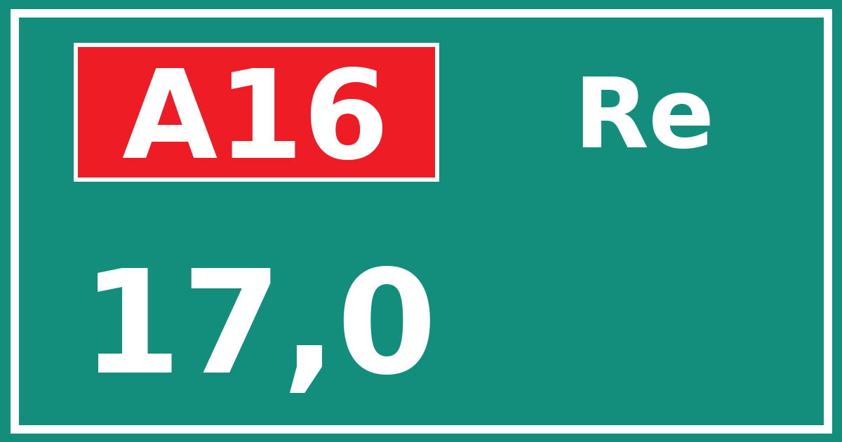 Hectometerbord A16 17,0 zijde Re