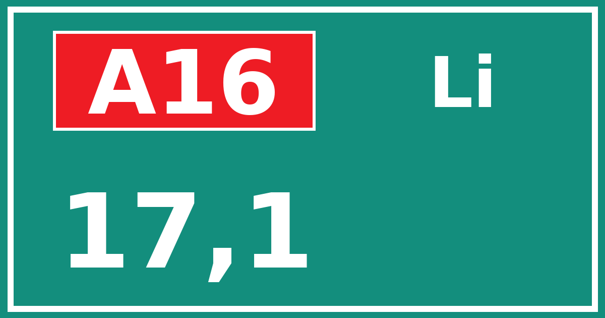 Hectometerbord A16 17,1 zijde Li