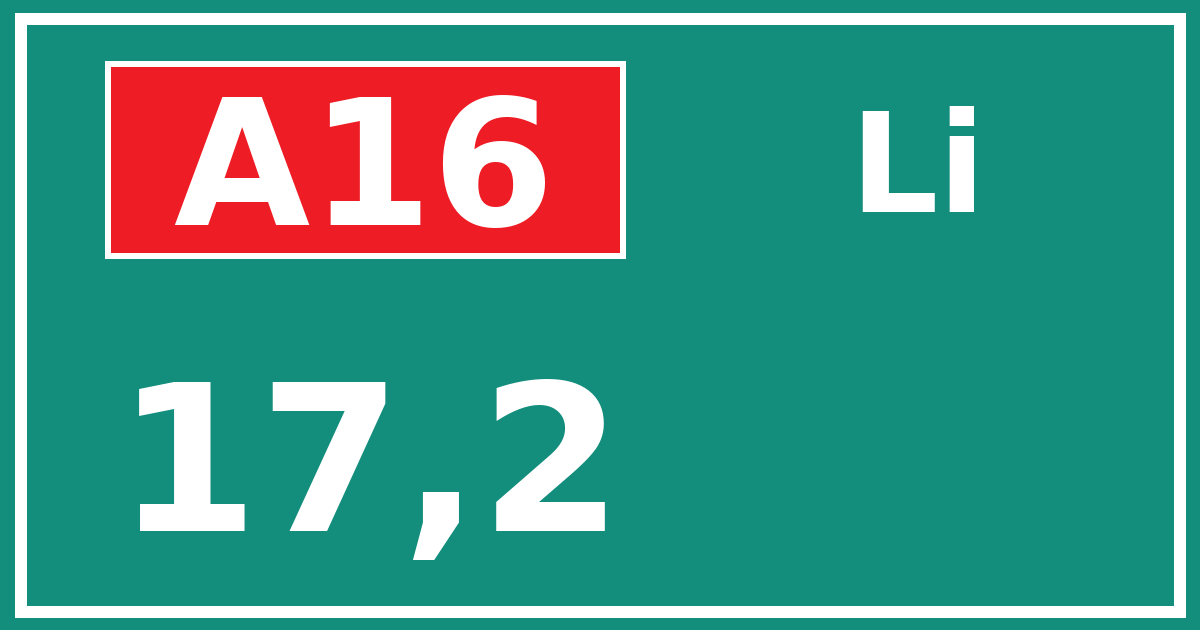 Hectometerbord A16 17,2 zijde Li
