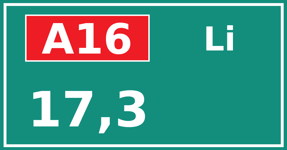 Hectometerbord A16 17,3 zijde Li