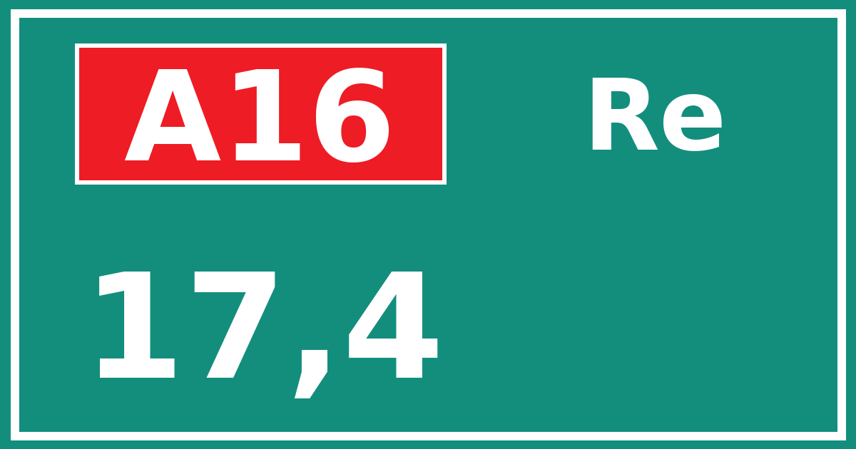 Hectometerbord A16 17,4 zijde Re