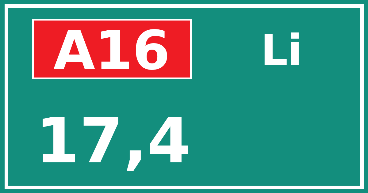 Hectometerbord A16 17,4 zijde Li