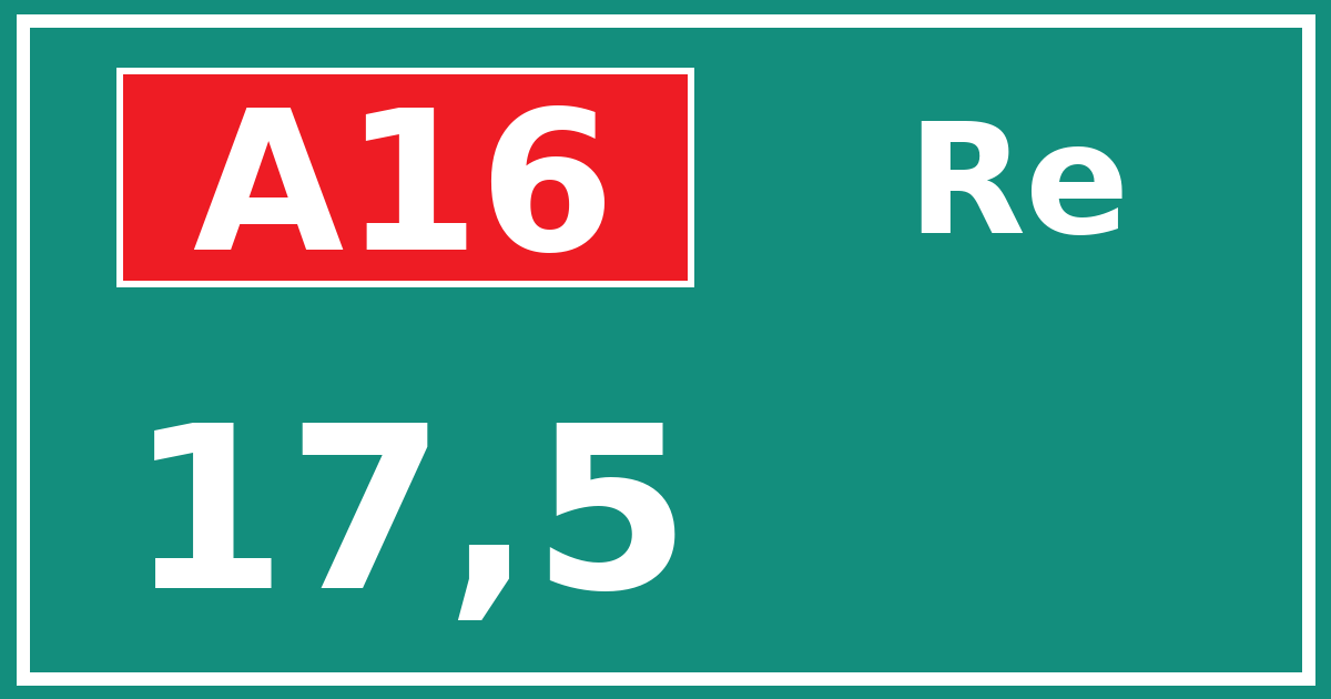 Hectometerbord A16 17,5 zijde Re