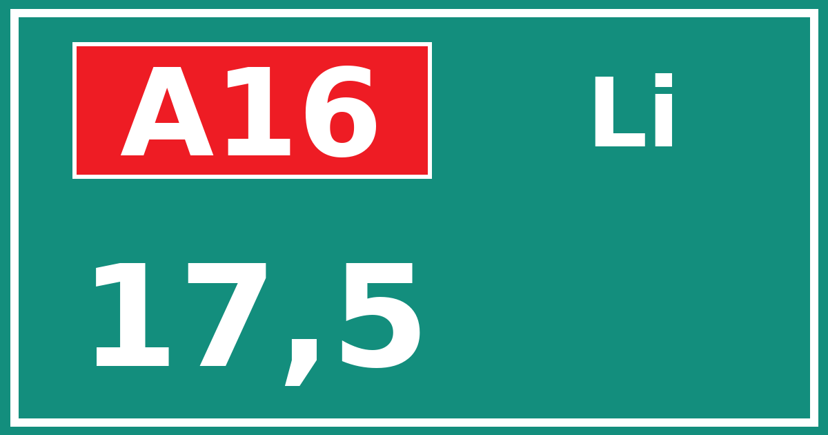 Hectometerbord A16 17,5 zijde Li