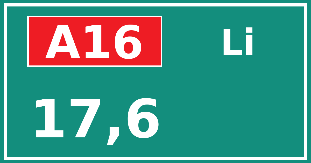 Hectometerbord A16 17,6 zijde Li