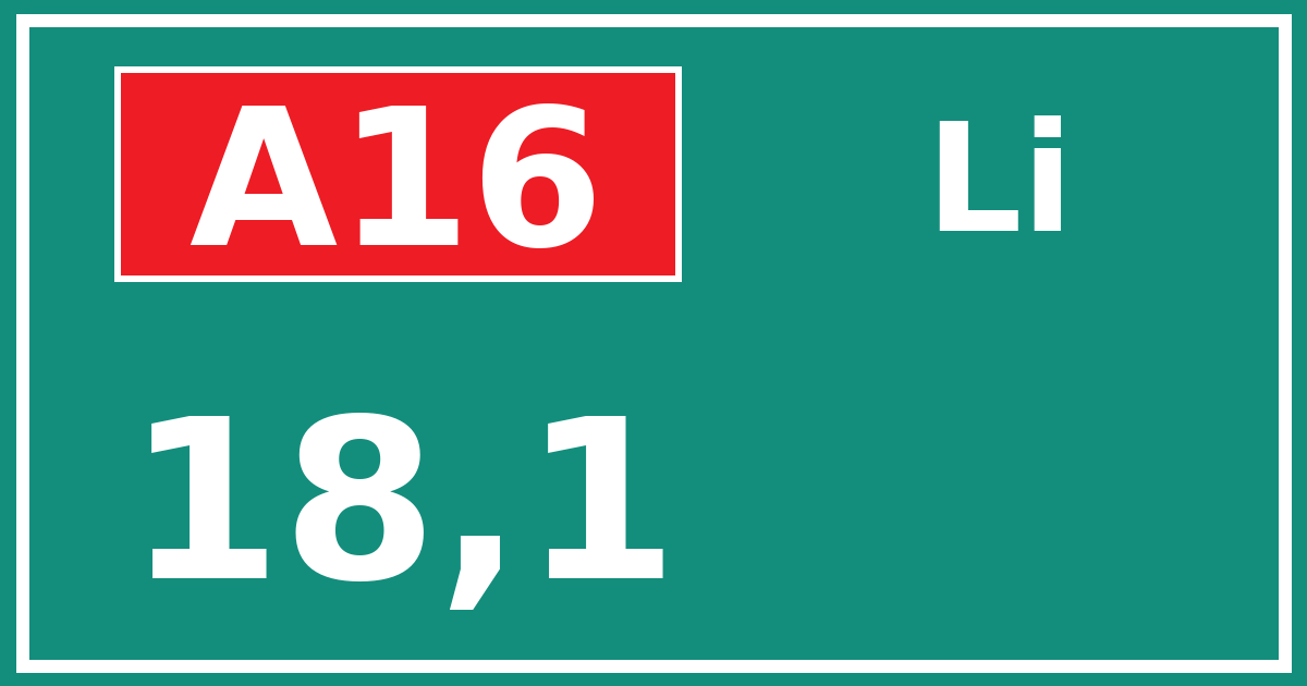 Hectometerbord A16 18,1 zijde Li