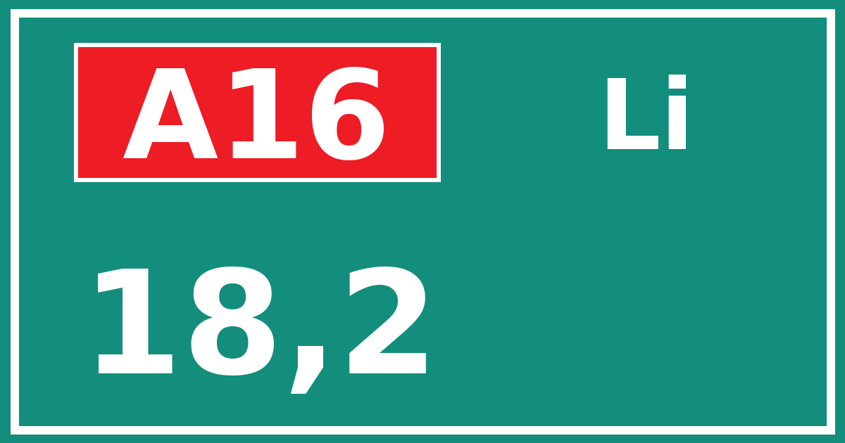 Hectometerbord A16 18,2 zijde Li
