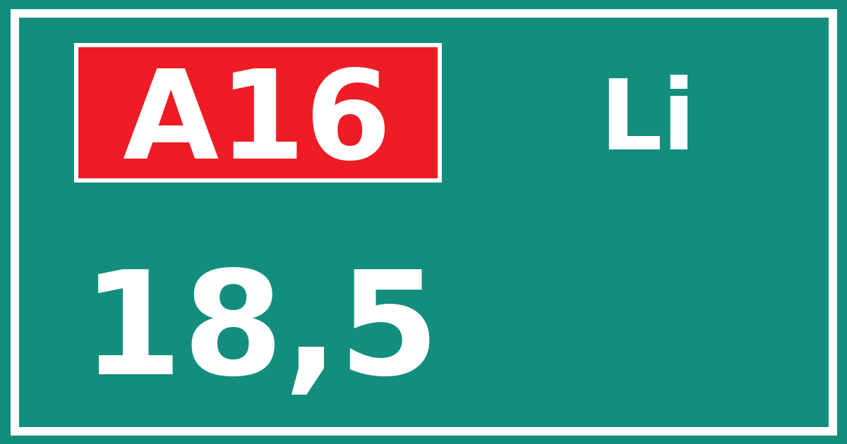 Hectometerbord A16 18,5 zijde Li