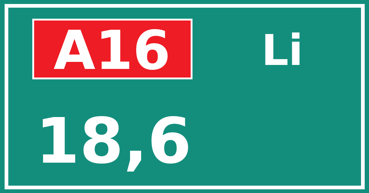 Hectometerbord A16 18,6 zijde Li