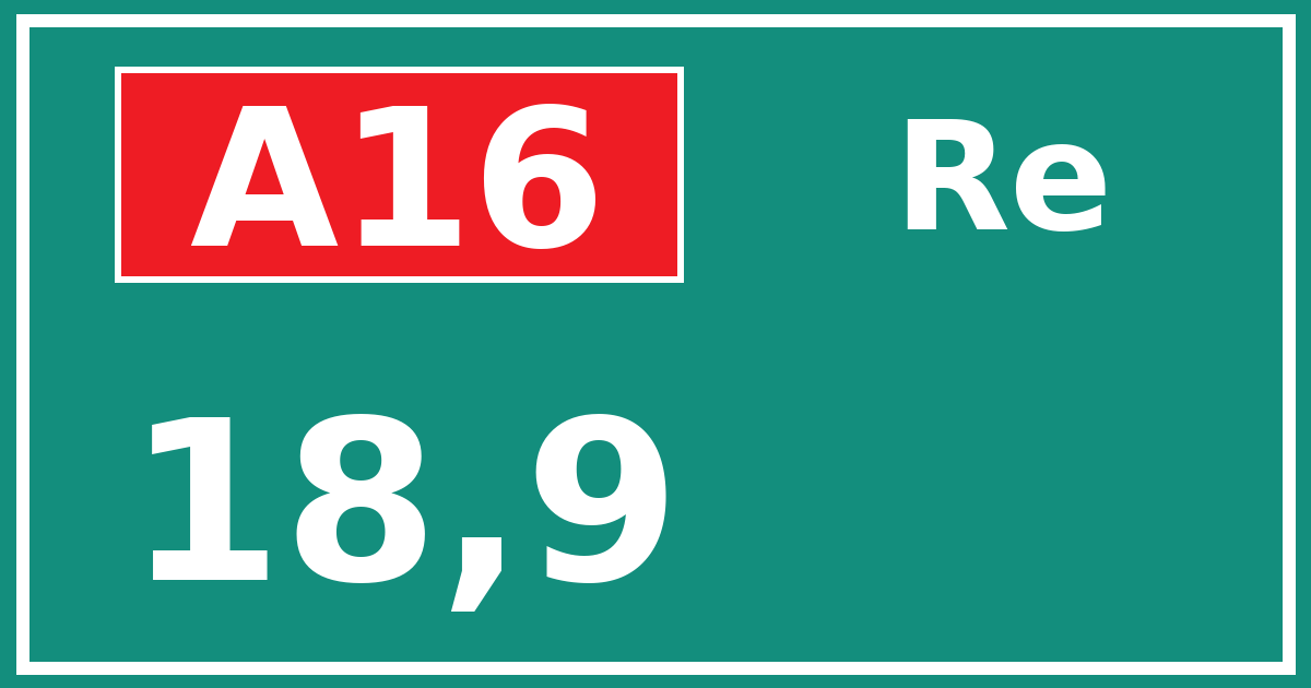 Hectometerbord A16 18,9 zijde Re