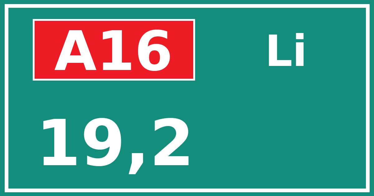 Hectometerbord A16 19,2 zijde Li