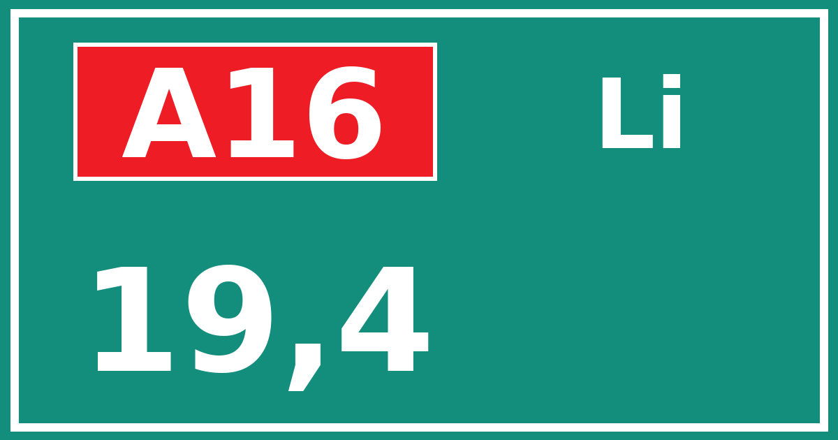 Hectometerbord A16 19,4 zijde Li