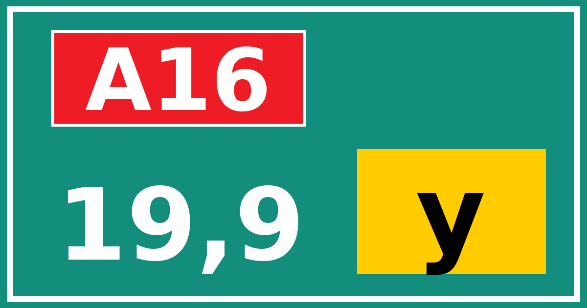 Hectometerbord A16 19,9 letter y